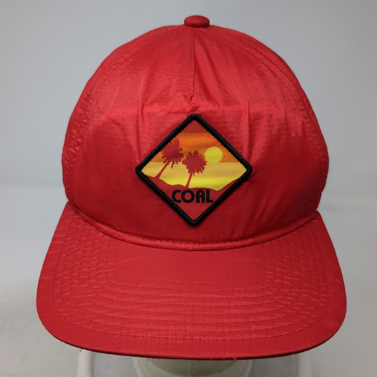 Coal 5 Panel Hat Red One Size Nylon Snapback Palm Tree Sunset Graphic Outdoor