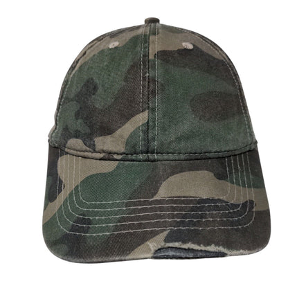 Unbranded Strapback Hat Camouflage OSFA Adjustable Distressed 6 Panel Blank