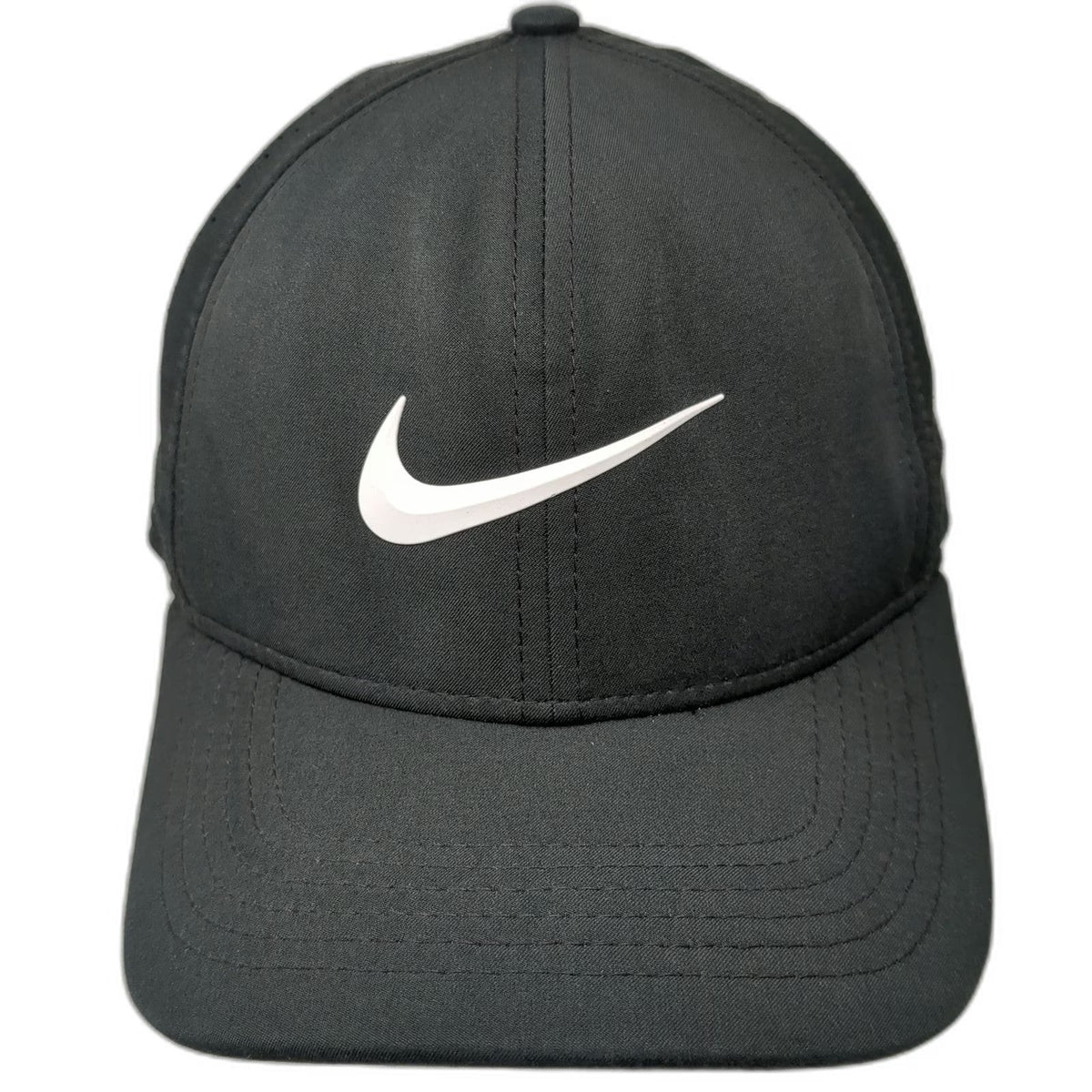 Nike Baseball Cap Black L Swoosh Perforated Mesh Panels Fitted Golf Athletic Hat