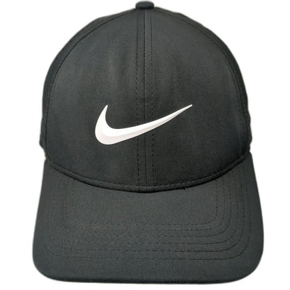 Nike Baseball Cap Black L Swoosh Perforated Mesh Panels Fitted Golf Athletic Hat
