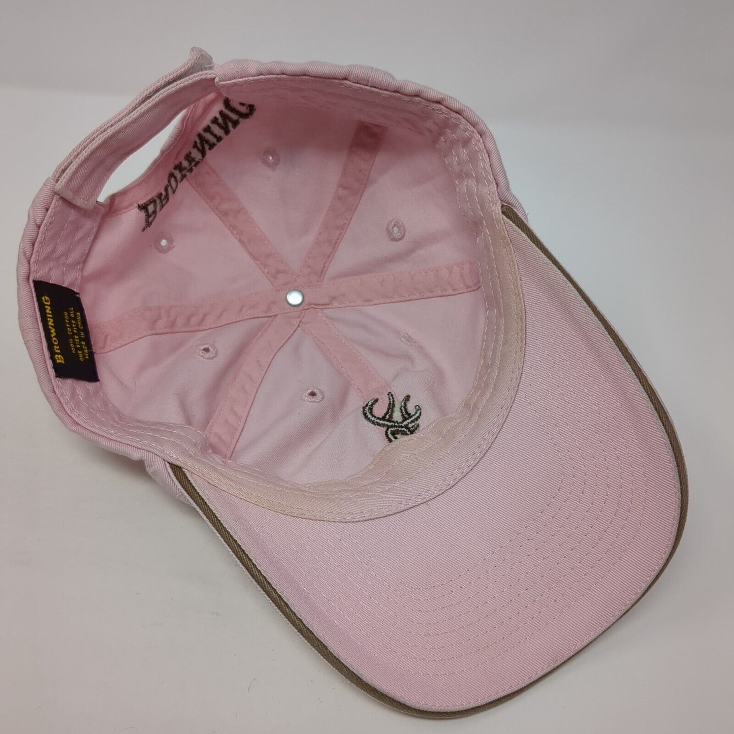 Browning Logo Strapback Hat Pink One Size Adjustable Solid Vent Holes