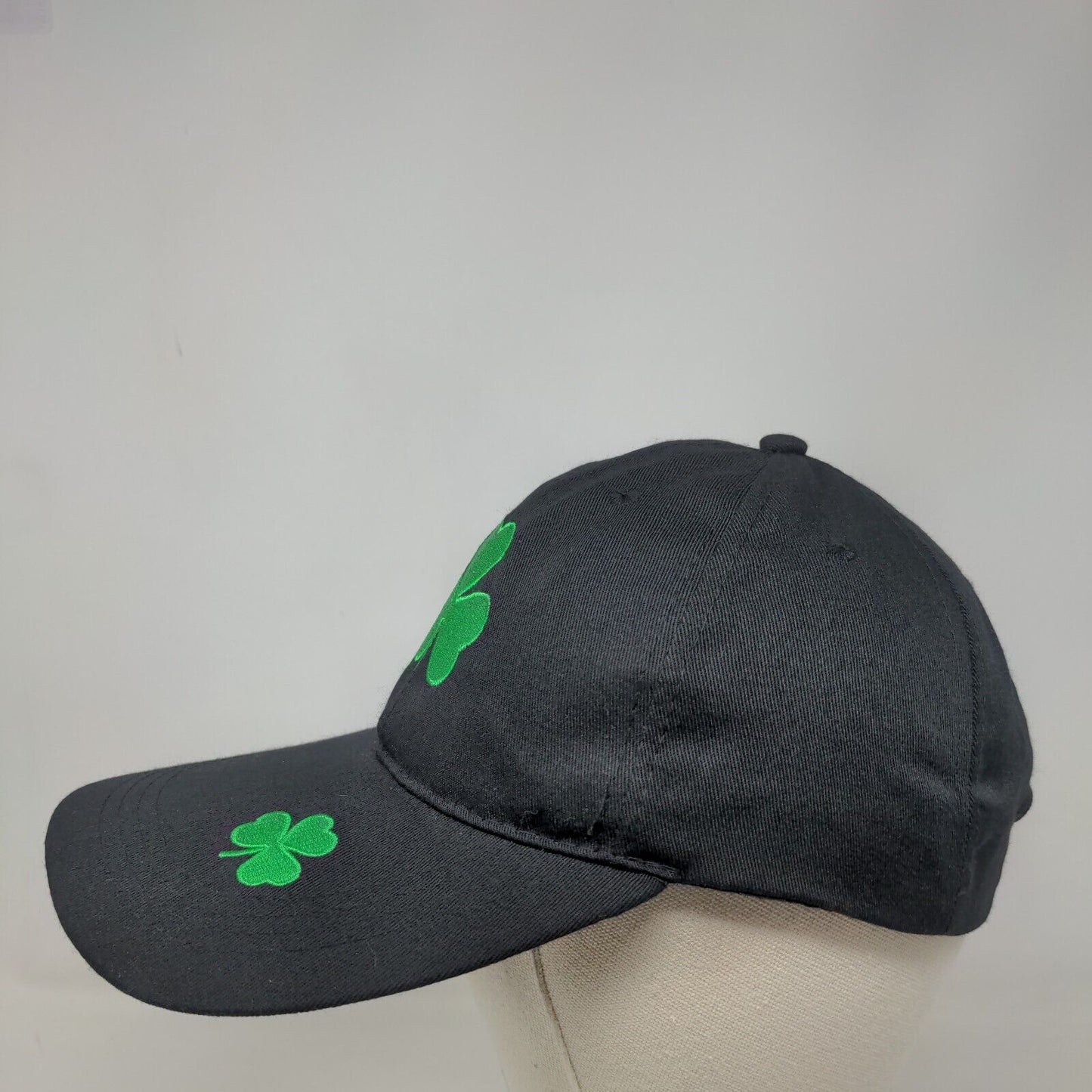Clover Leaf Slideback Hat Black One Size Adjustable Embroidered Shamrock