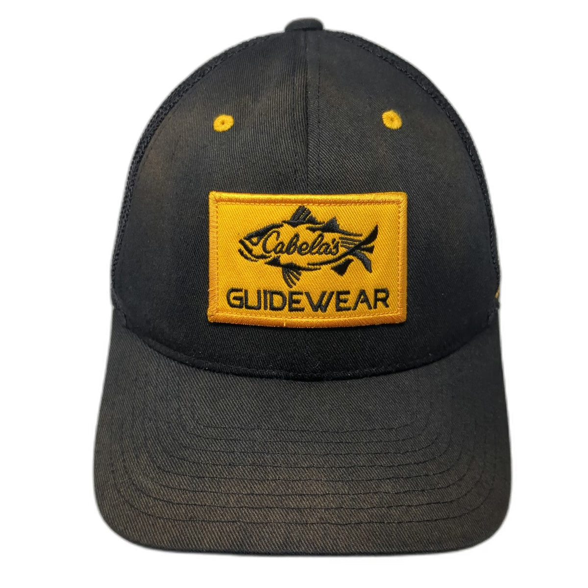 Cabela's Guidewear Trucker Hat Black One Size Mesh Back Snapback Fish Patch