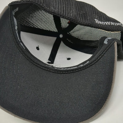 Browning Baseball Cap Gray Black White M Mesh Back Flexfit Buckmark Logo Hat