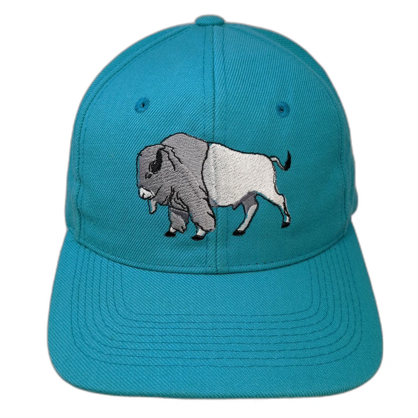 H. Yan Snapback Hat Blue One Size Embroidered Bison Buffalo Green Under Brim