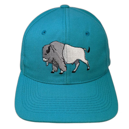 H. Yan Snapback Hat Blue One Size Embroidered Bison Buffalo Green Under Brim