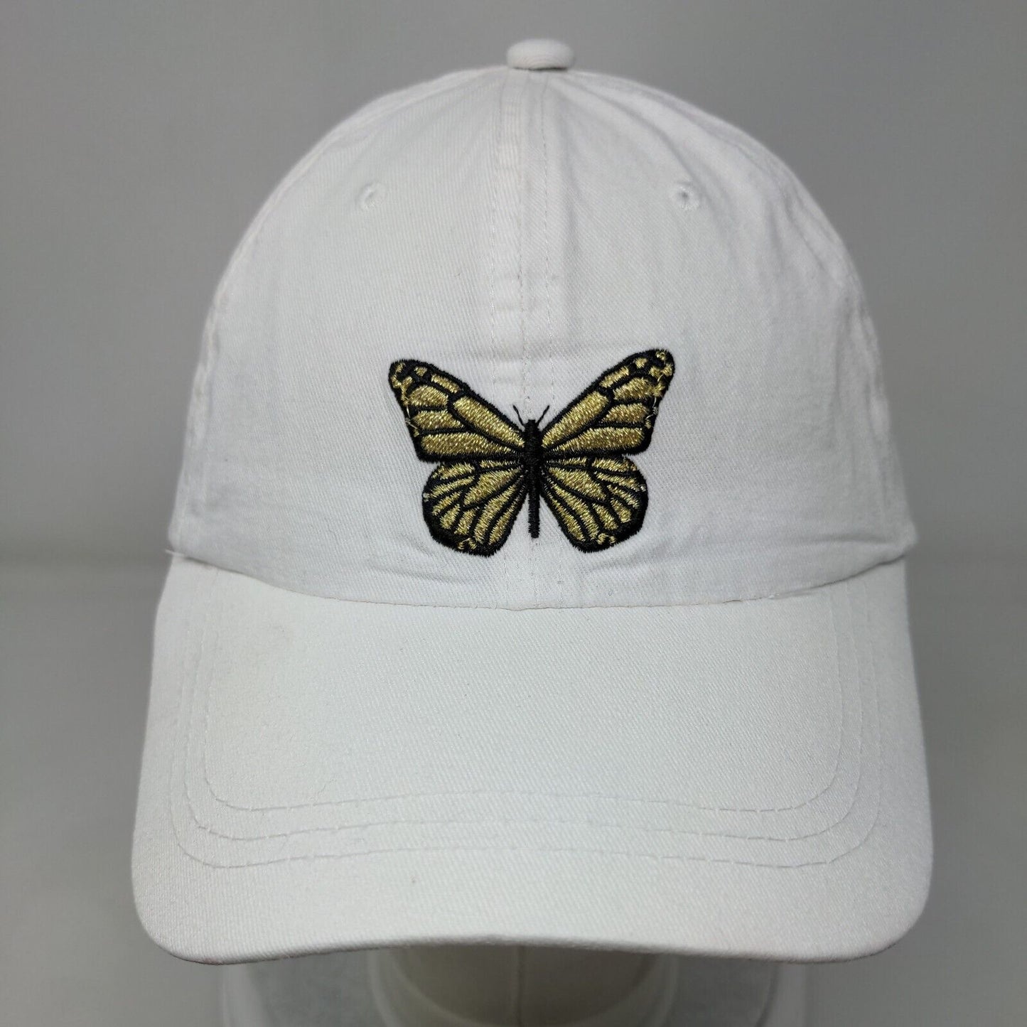 Butterfly Slideback Hat White OS Adjustable Embroidered Vented Holes Cotton