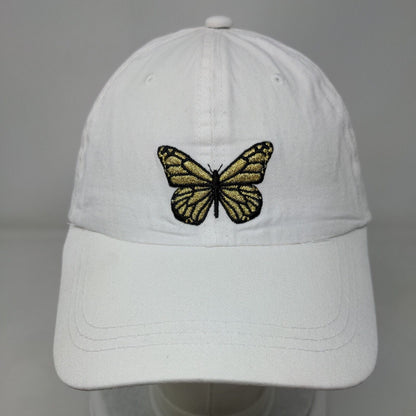 Butterfly Slideback Hat White OS Adjustable Embroidered Vented Holes Cotton