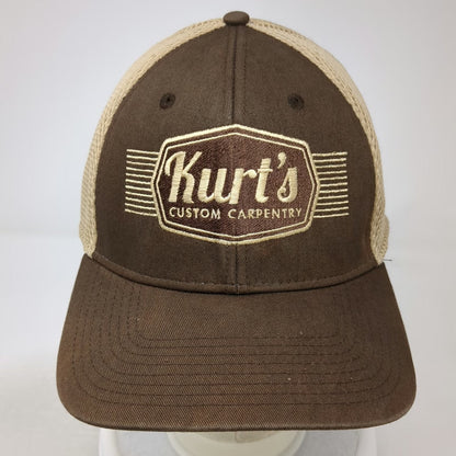 New Era Baseball Cap Brown XL Kurt's Custom Carpentry Mesh Back 39THIRTY Hat