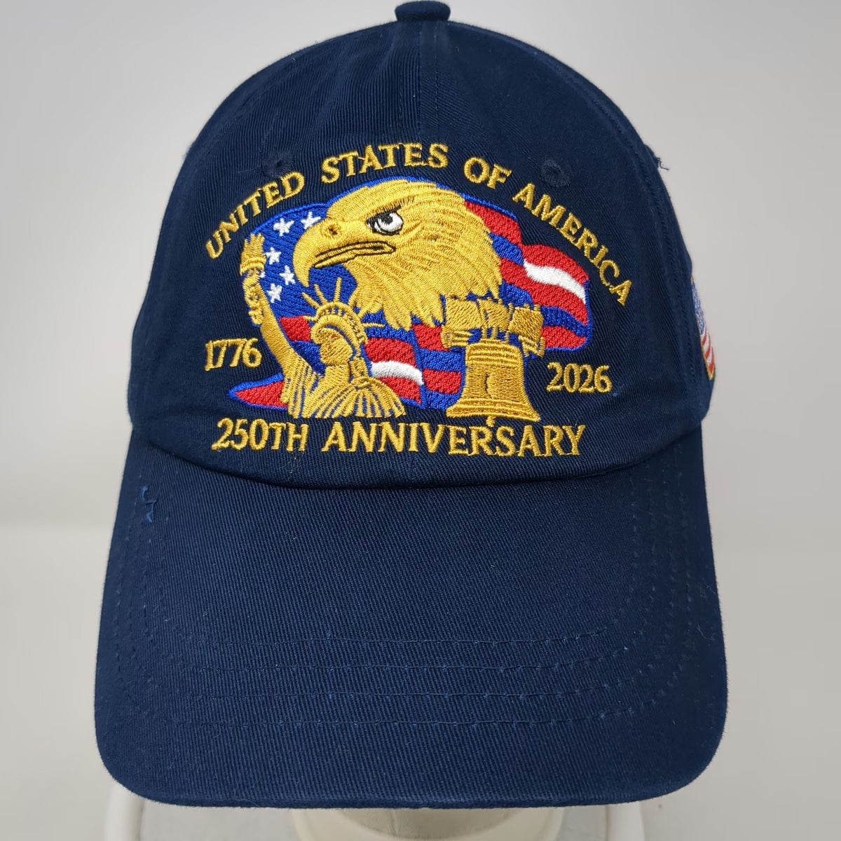 Baseball Cap Blue One Size 250th Anniversary USA Flag Liberty Bell Eagle Hat