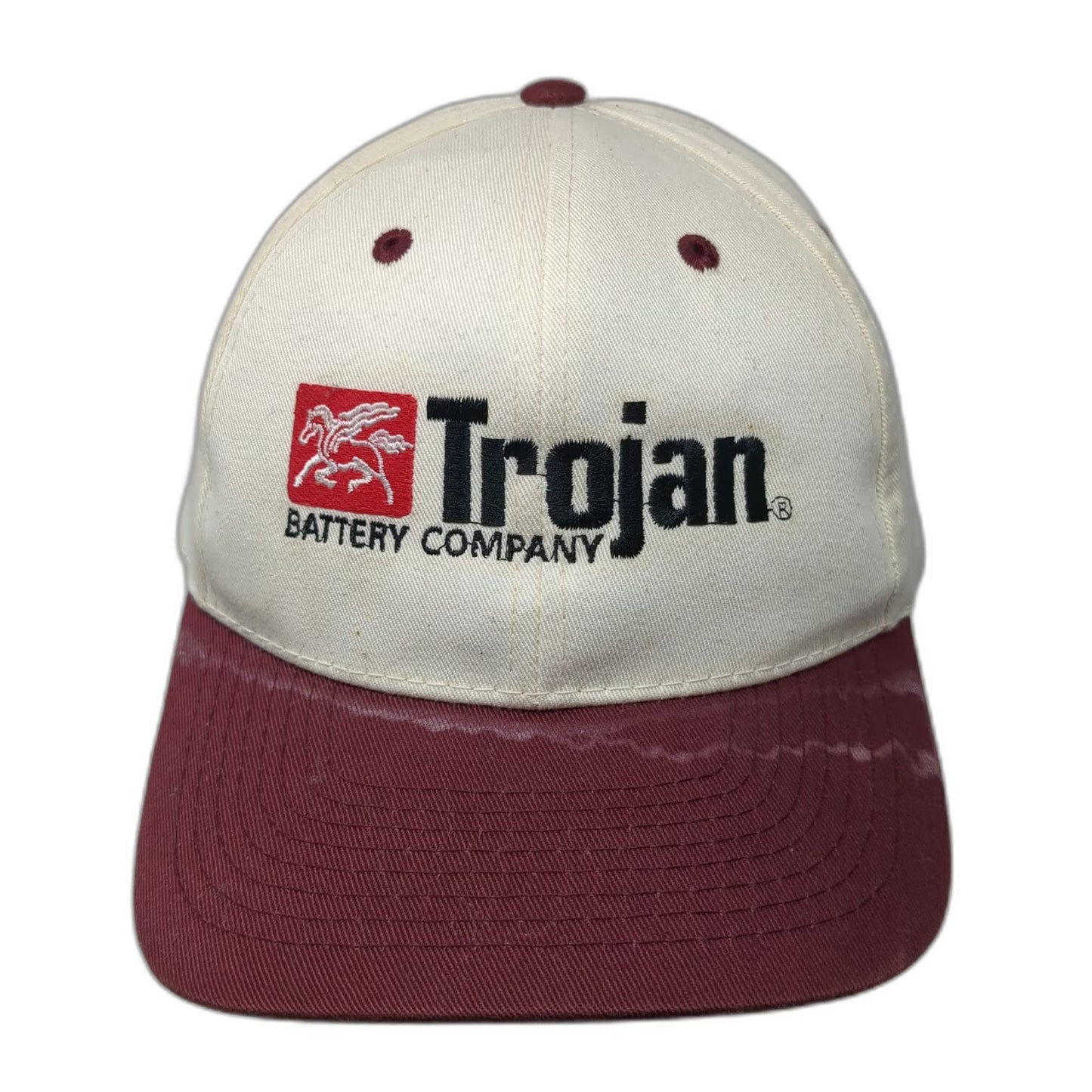 Toppers Snapback White Red One Size Trojan Battery Company Green Underbrim Hat