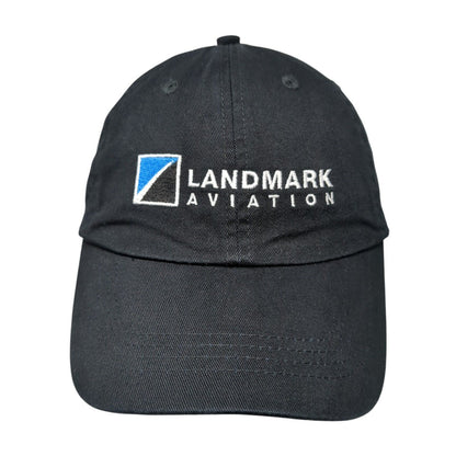 Landmark Aviation Strapback Hat Black OS Adjustable Embroidered Port & Company