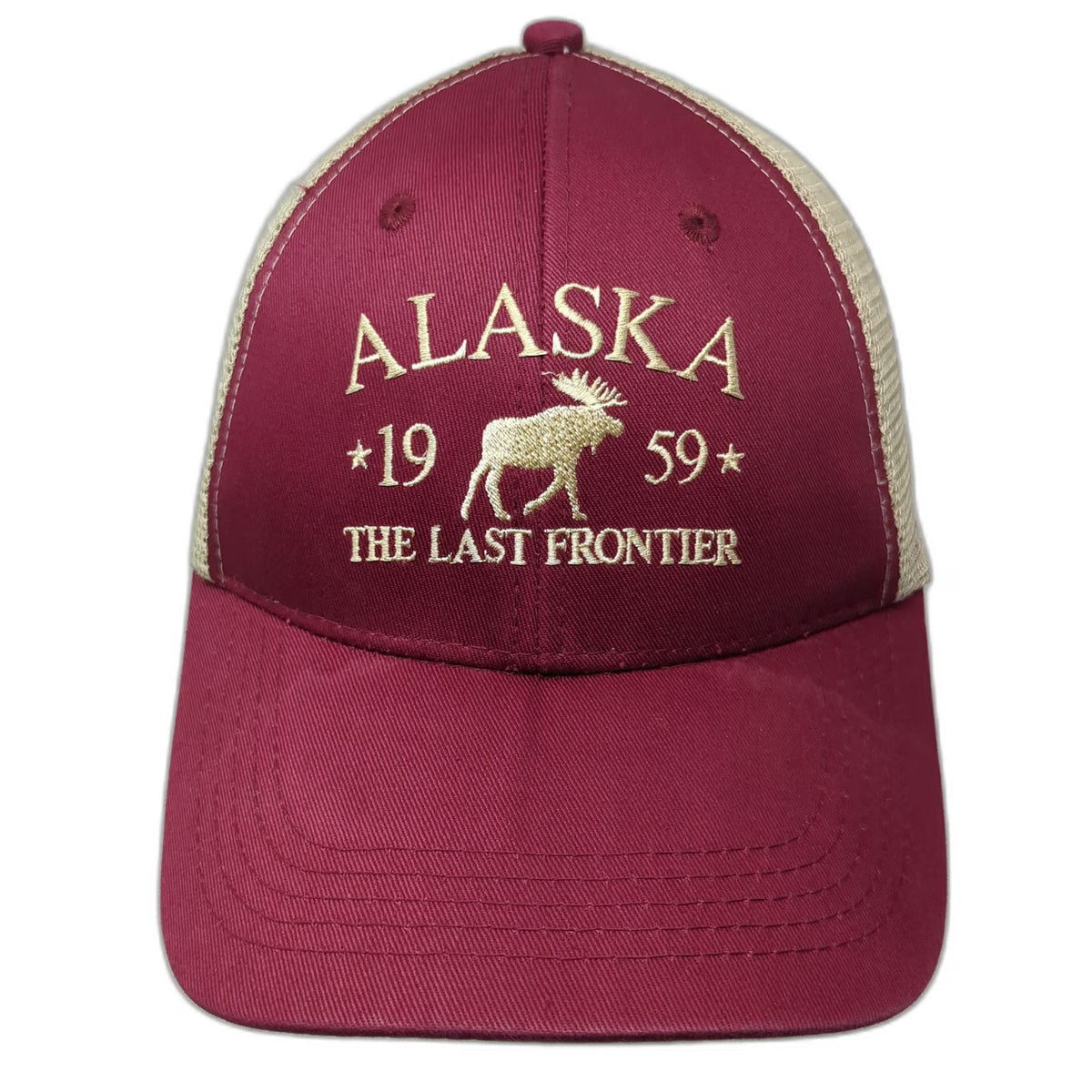 ACE USA Baseball Cap Red One Size Mesh Back Moose Alaska The Last Frontier Hat