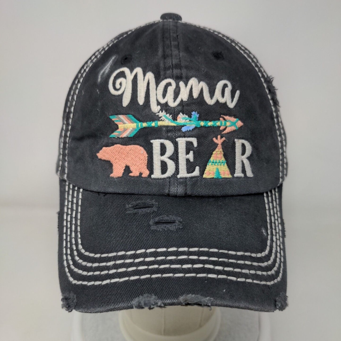 Mama Bear Strapback Hat Gray One Size Embroidered KB ETHOS Vintage