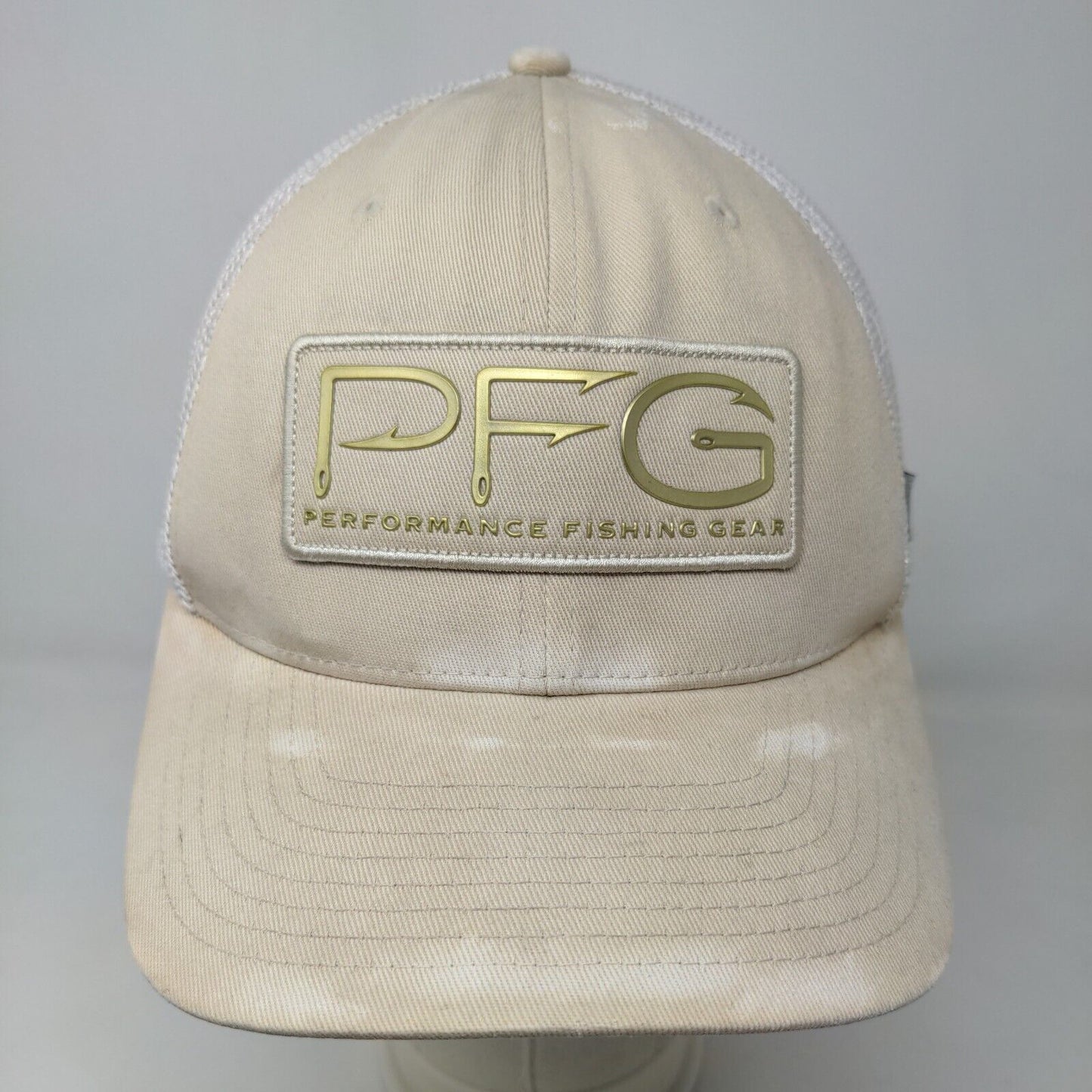 Columbia Men's Fitted Hat Tan Mesh Back 3D Logo Fishing Distressed