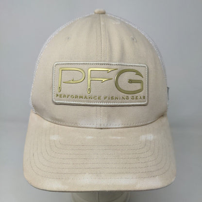 Columbia Men's Fitted Hat Tan Mesh Back 3D Logo Fishing Distressed