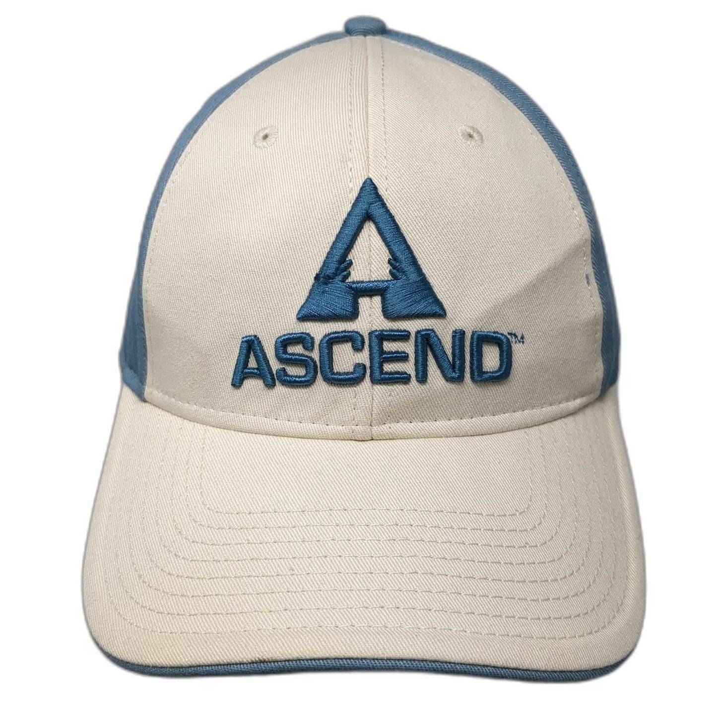 Ascend Baseball Cap Hat Blue Beige One Size Embroidered Logo Strapback Cotton