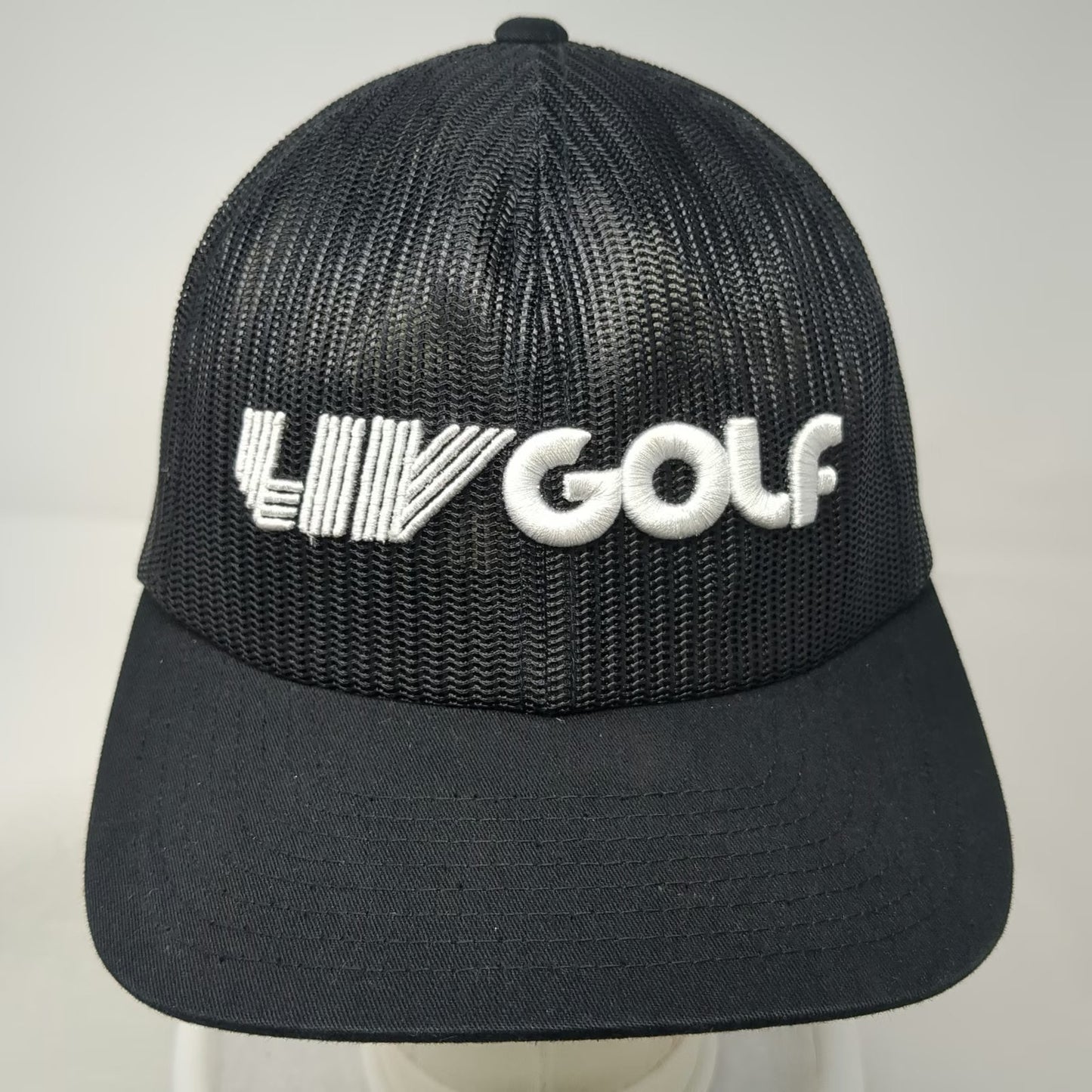 Yupoong LIV Golf Trucker Hat Black One Size Mesh Snapback Structured Logo Cap