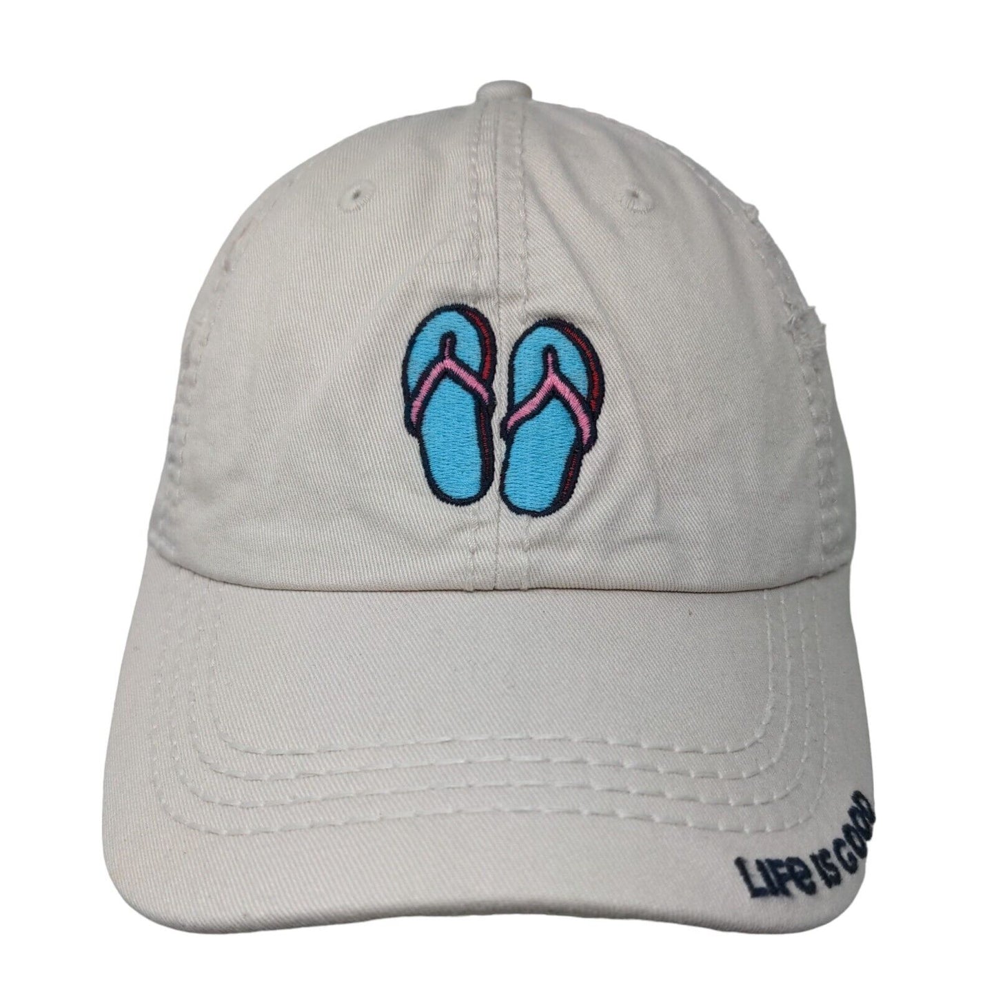Life Is Good Flip Flop Slideback Hat Tan One Size Embroidered Adjustable