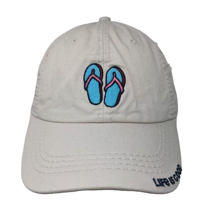 Life Is Good Flip Flop Slideback Hat Tan One Size Embroidered Adjustable