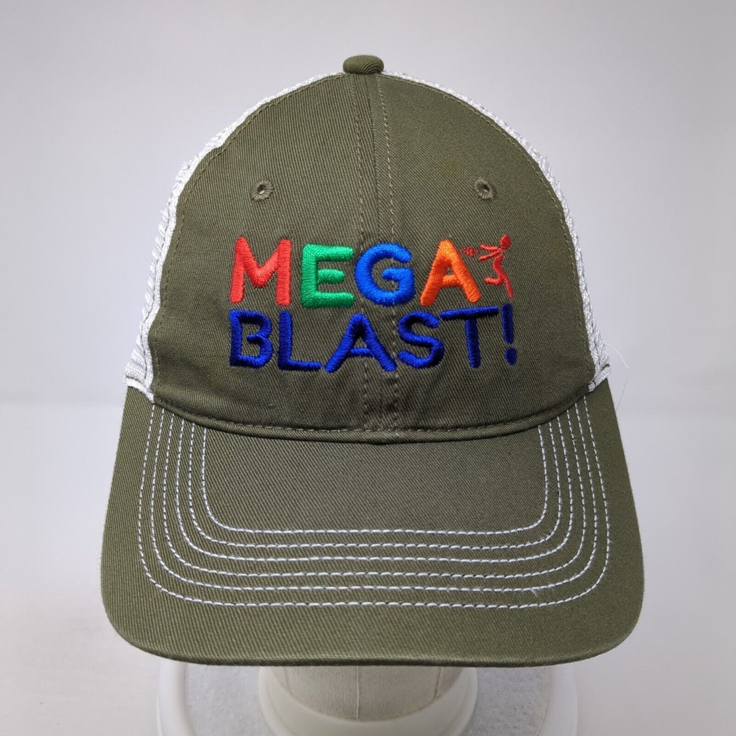 Mega Blast Strapback Trucker Hat Green One Size Adjustable Mesh Back District