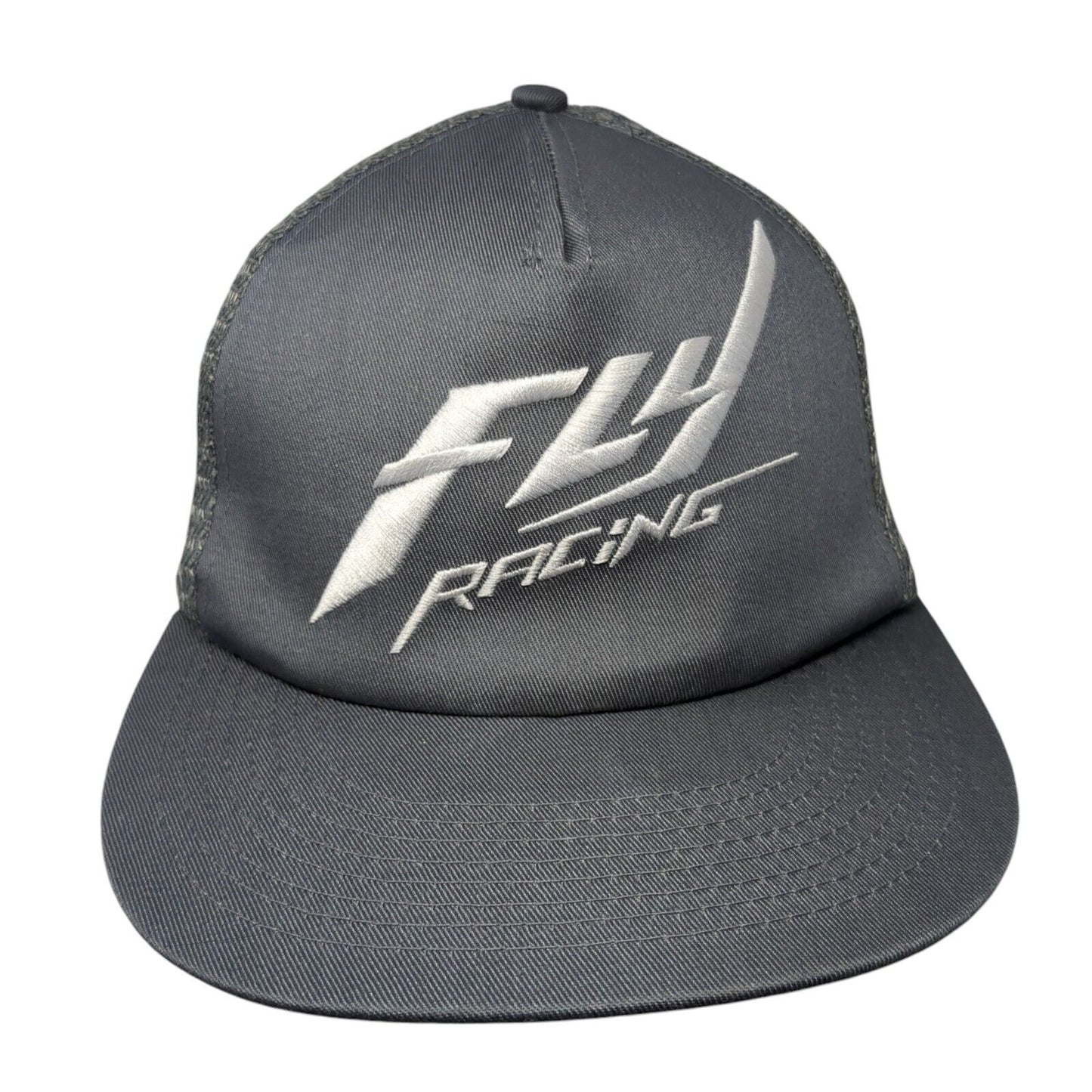 Fly Racing Snapback Mesh Back Trucker Hat Gray One Size Embroidered