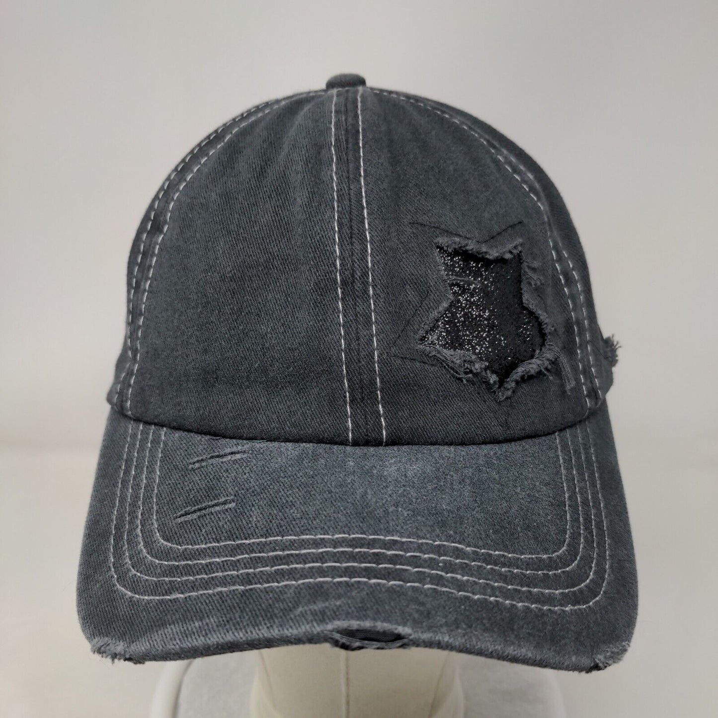 Unbranded Strapback Hat Gray One Size Adjustable Stars Ponytail