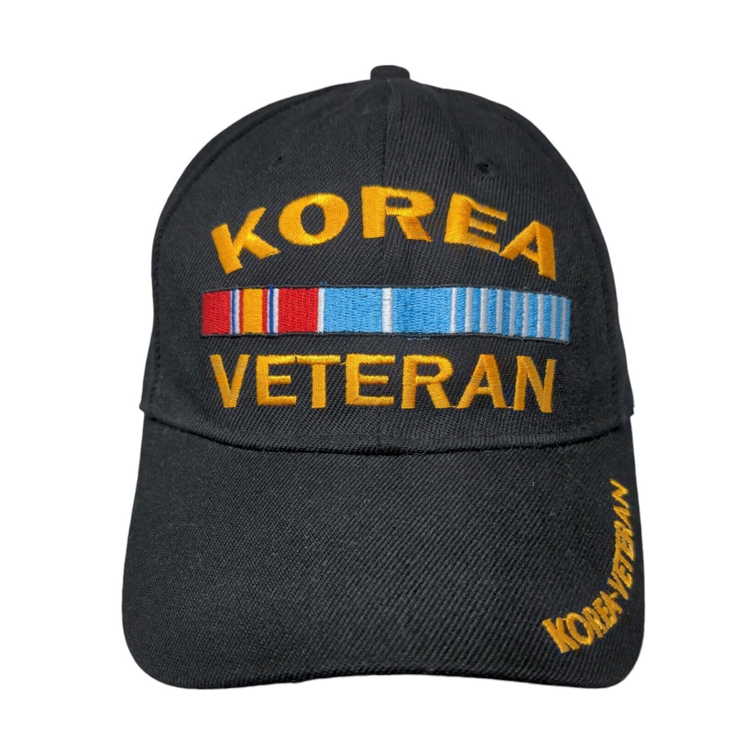 Korea Veteran Strapback Hat Black OSFM Adjustable Embroidered Vented Holes