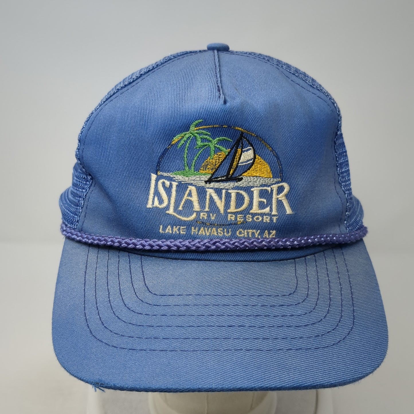 Islander RV Resort Snapback Rope Trucker Hat Blue One Size Mesh Back