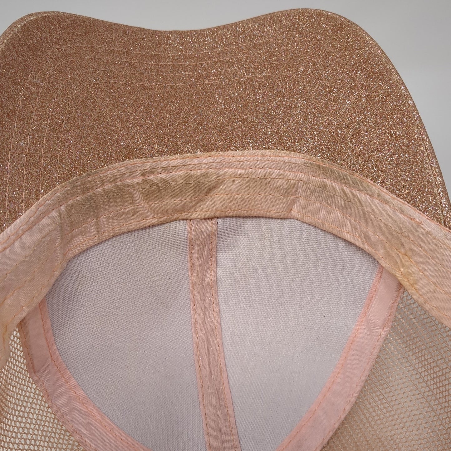 C.C Exclusives Ponytail Trucker Hat Pink One Size Adjustable Mesh Back Glitter