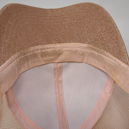 C.C Exclusives Ponytail Trucker Hat Pink One Size Adjustable Mesh Back Glitter