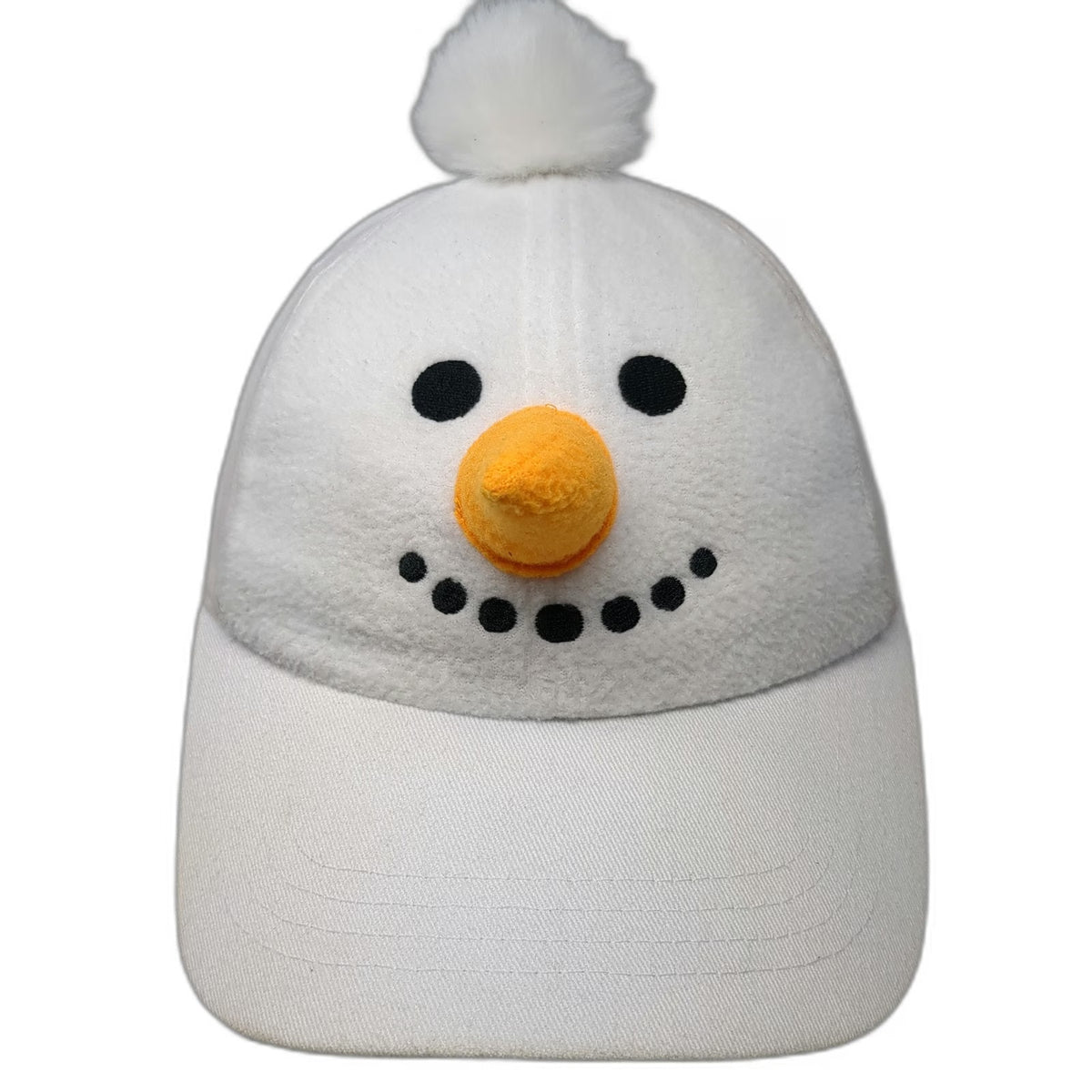 Mad Engine Snowman White One Size Snapback Hat 3D Carrot Nose Pom-pom Christmas
