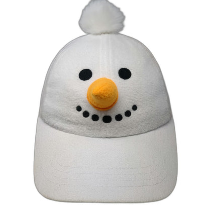 Mad Engine Snowman White One Size Snapback Hat 3D Carrot Nose Pom-pom Christmas
