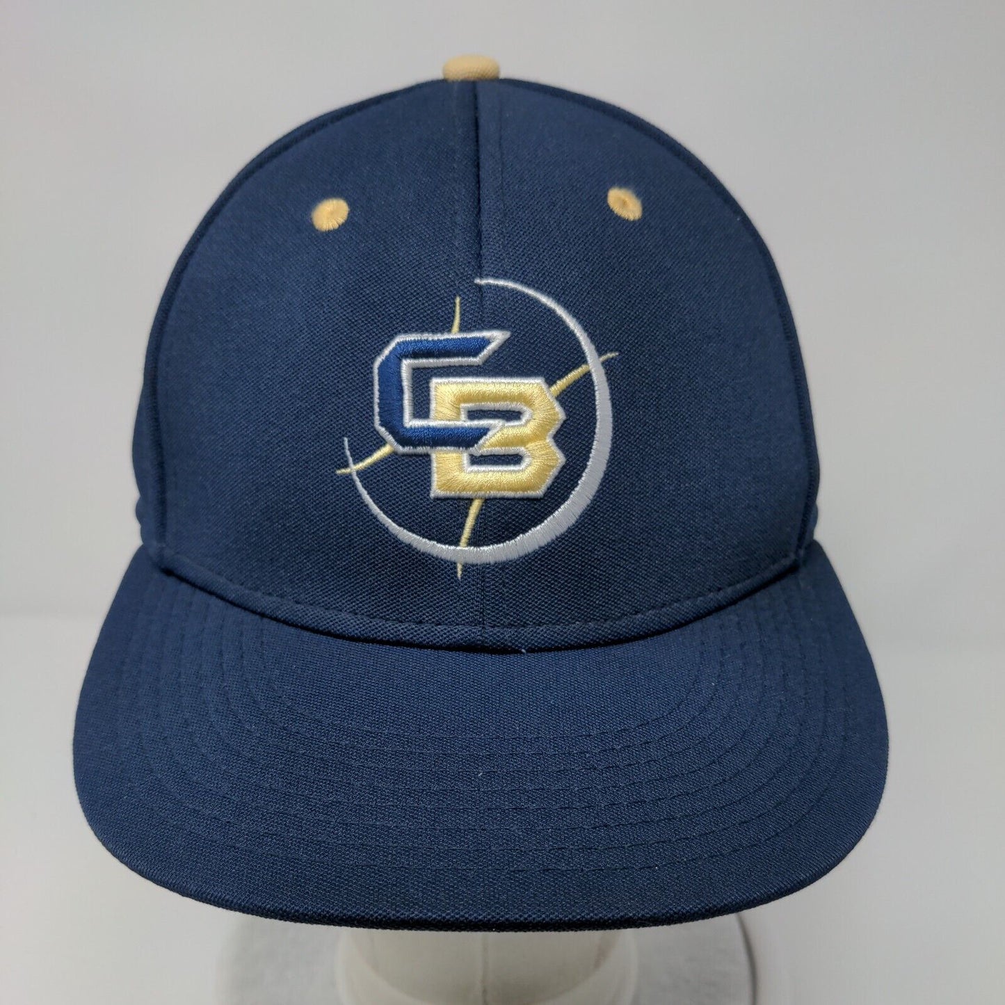 The Game Pro Fitted Hat Blue Large Embroidered Logo Solid Vent Holes