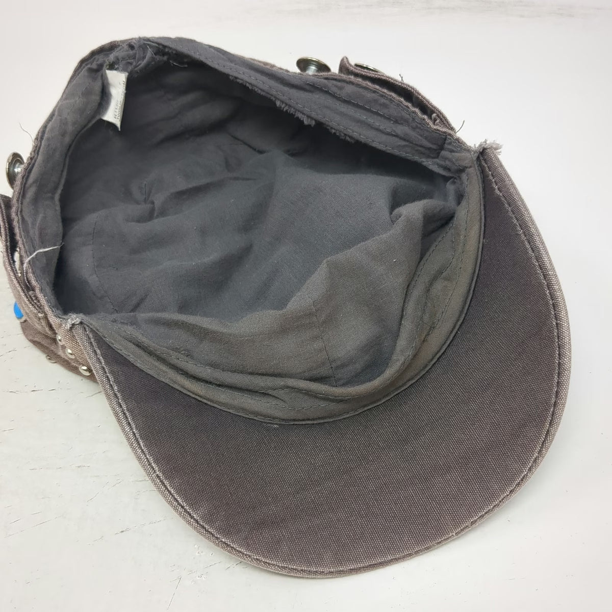Brown Army Cap OSFM Studded Star Turquoise Embellished Cadet Cotton Hat Metal