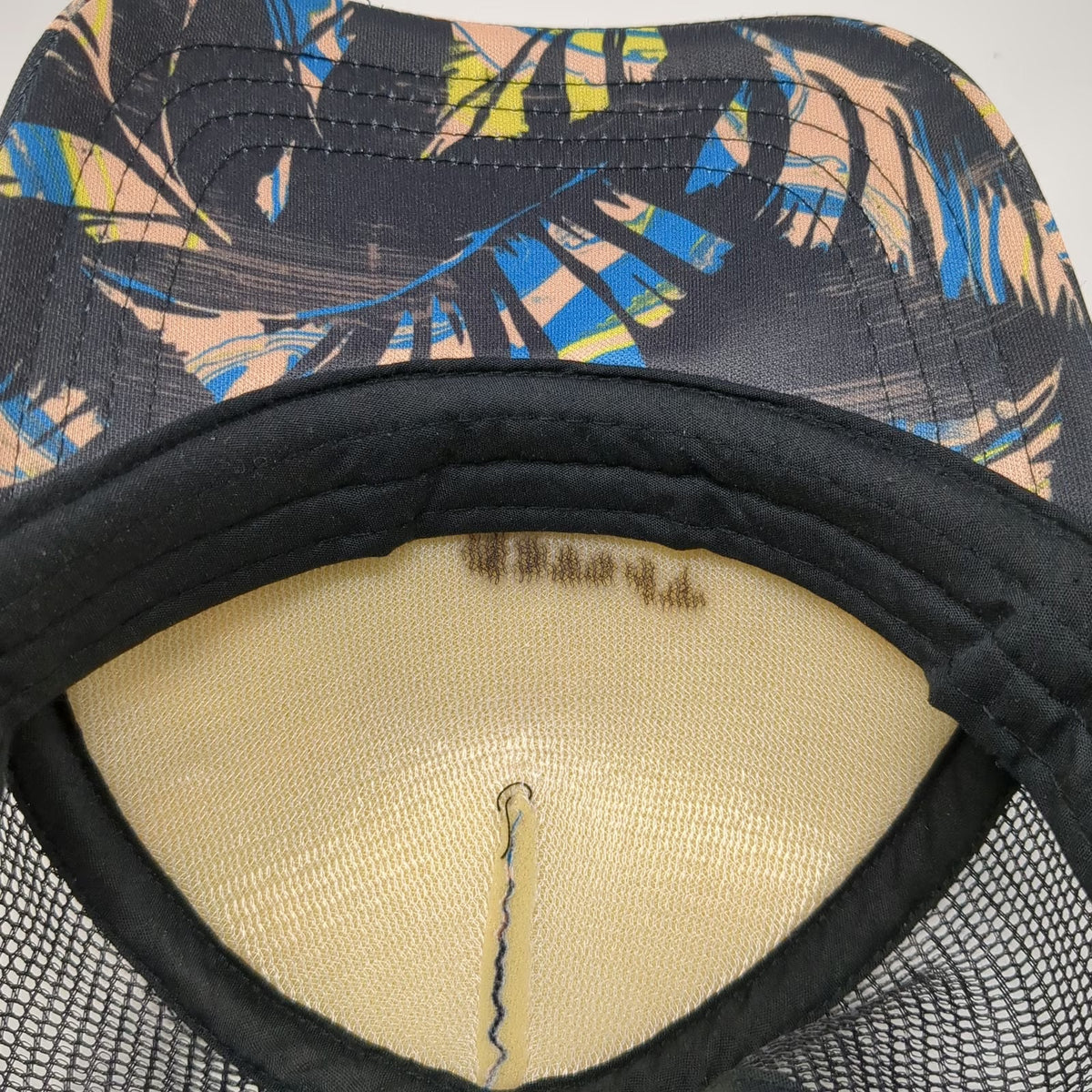 Volcom Trucker Hat Black Blue One Size Tropical Palm Leaf Print Mesh Snapback