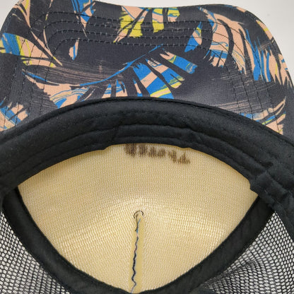 Volcom Trucker Hat Black Blue One Size Tropical Palm Leaf Print Mesh Snapback