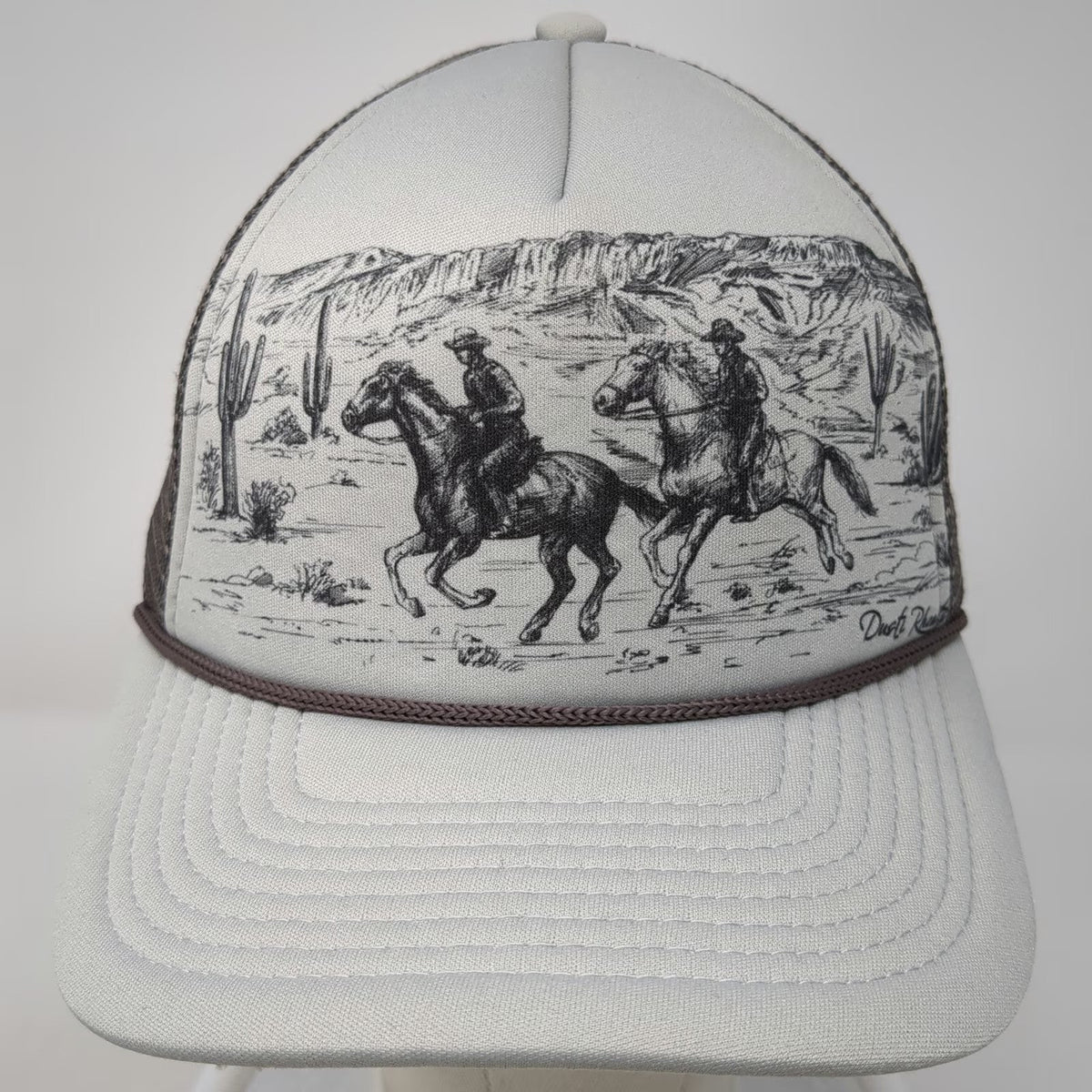 Dusti Rhoads Trucker Hat Gray OSFM Western Cowboy Horseback Mesh Foam Snapback