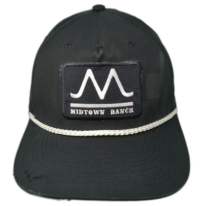 Richardson 5 Panel Hat Black One Size Midtown Ranch Logo Rope Snapback Patch
