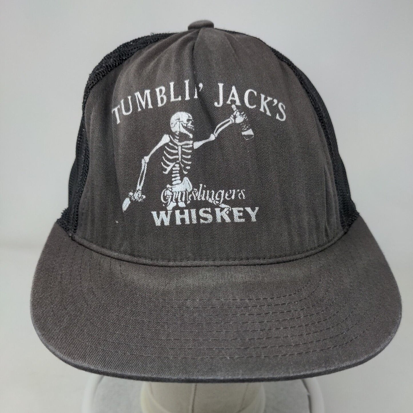 Gunslingers Whiskey Skeleton Snapback Mesh Back Trucker Hat Gray One Size