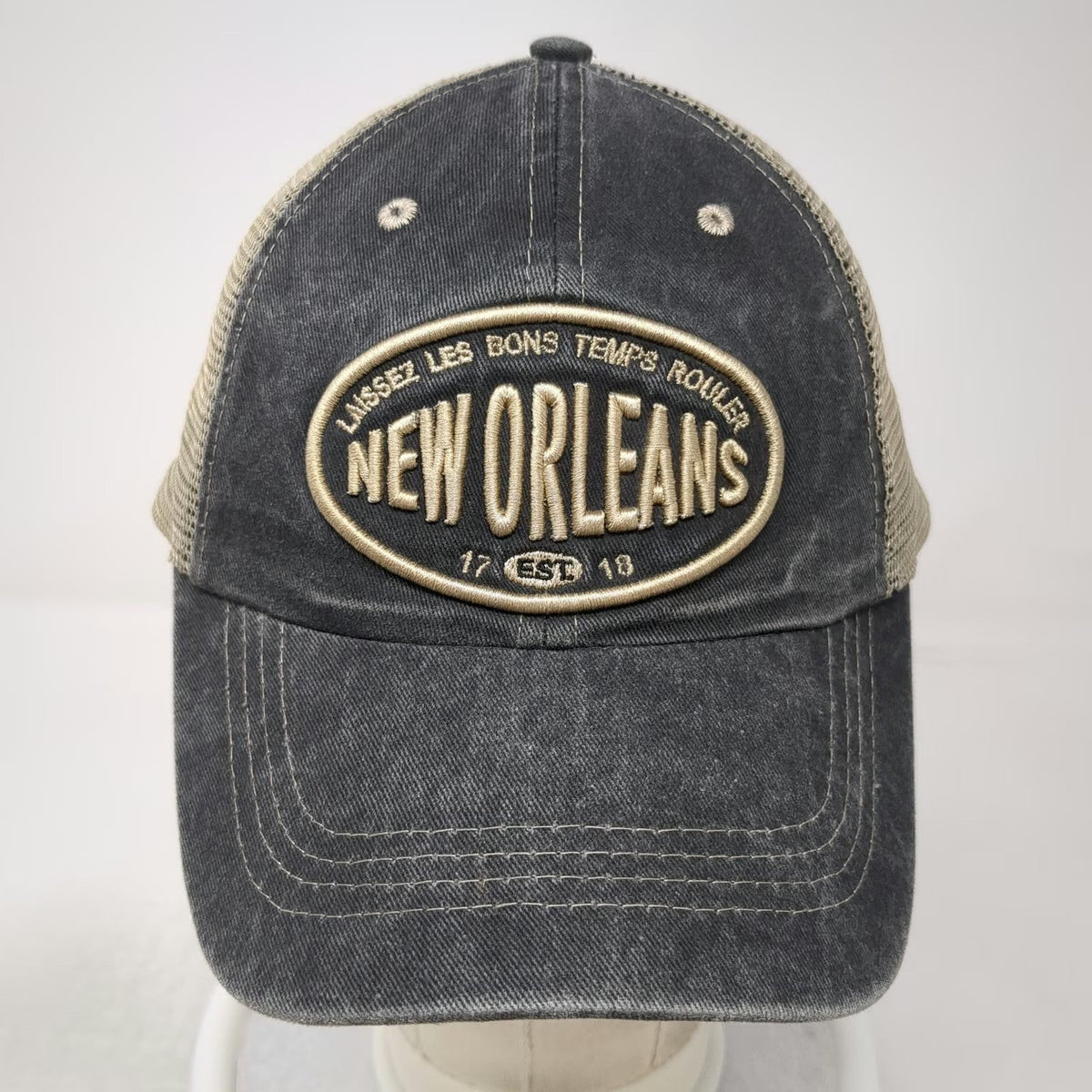 RawMa New Orleans Saxophone Trucker Hat Gray Beige One Size Mesh Snapback Patch