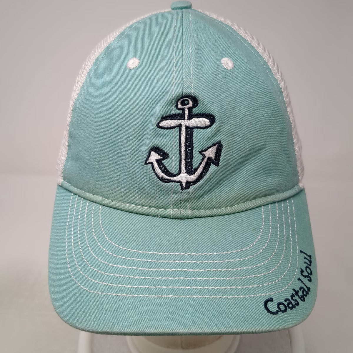 BIG HED Trucker Hat Blue White One Size Mesh Snapback Anchor Coastal Soul