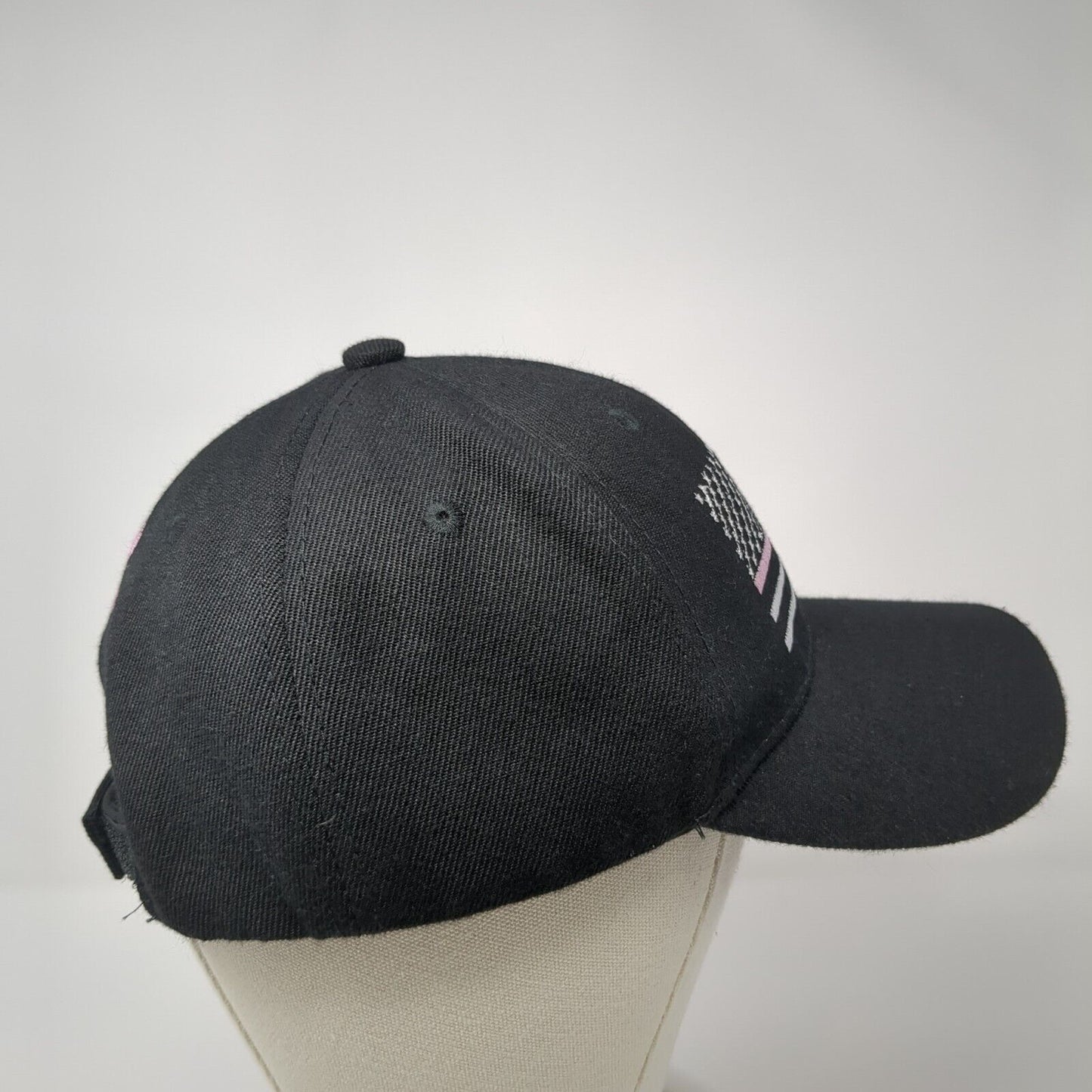American Flag Pink Ribbon Strapback Hat Black One Size Adjustable