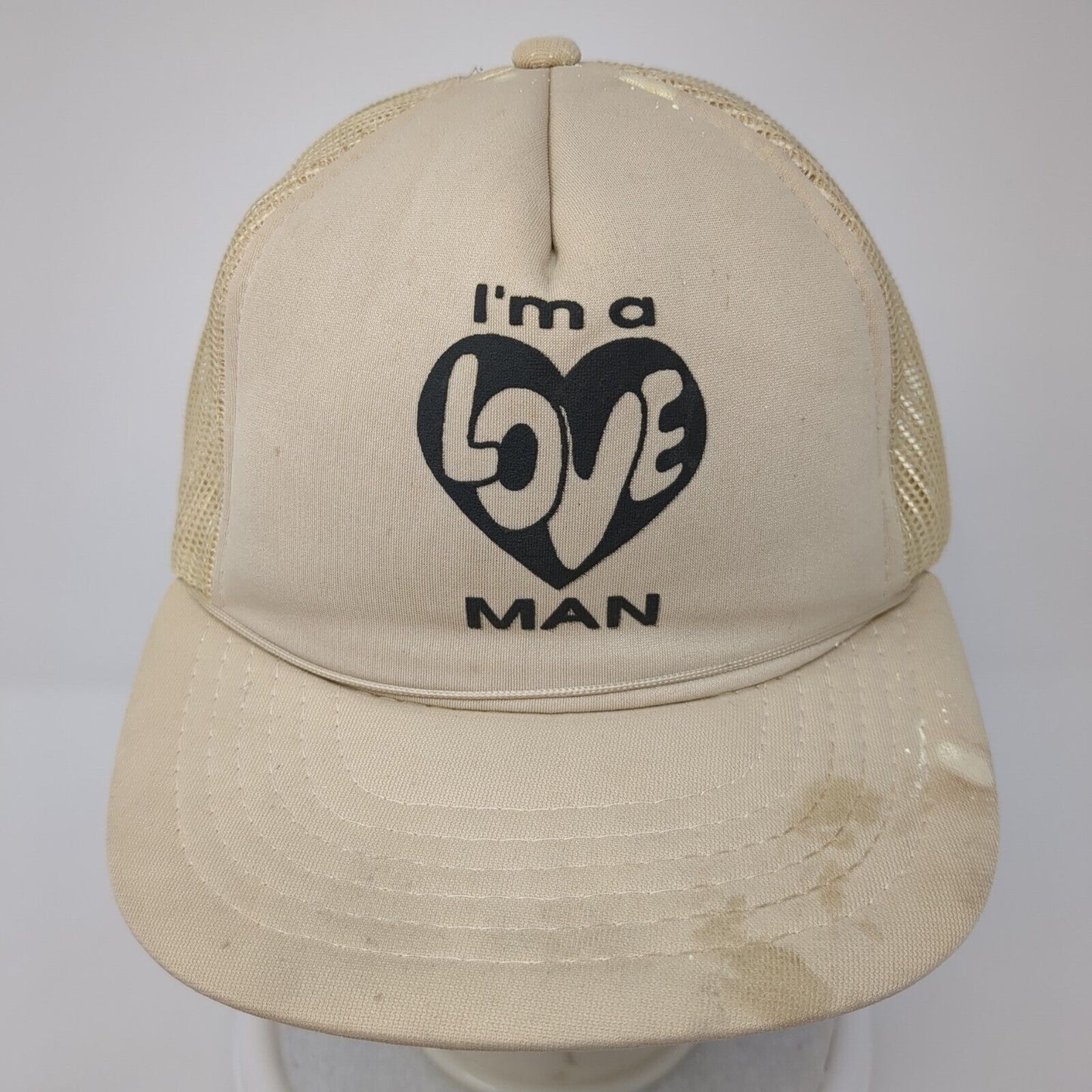 I'm A Love Man Strapback Trucker Hat Tan OS Adjustable Embroidered Mesh Back
