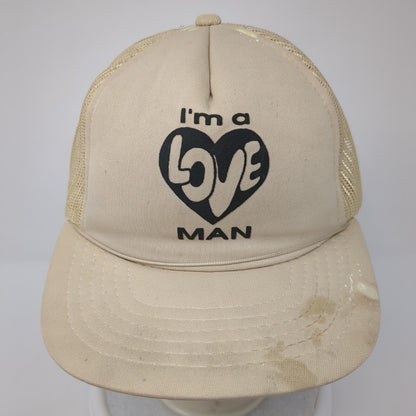 I'm A Love Man Strapback Trucker Hat Tan OS Adjustable Embroidered Mesh Back