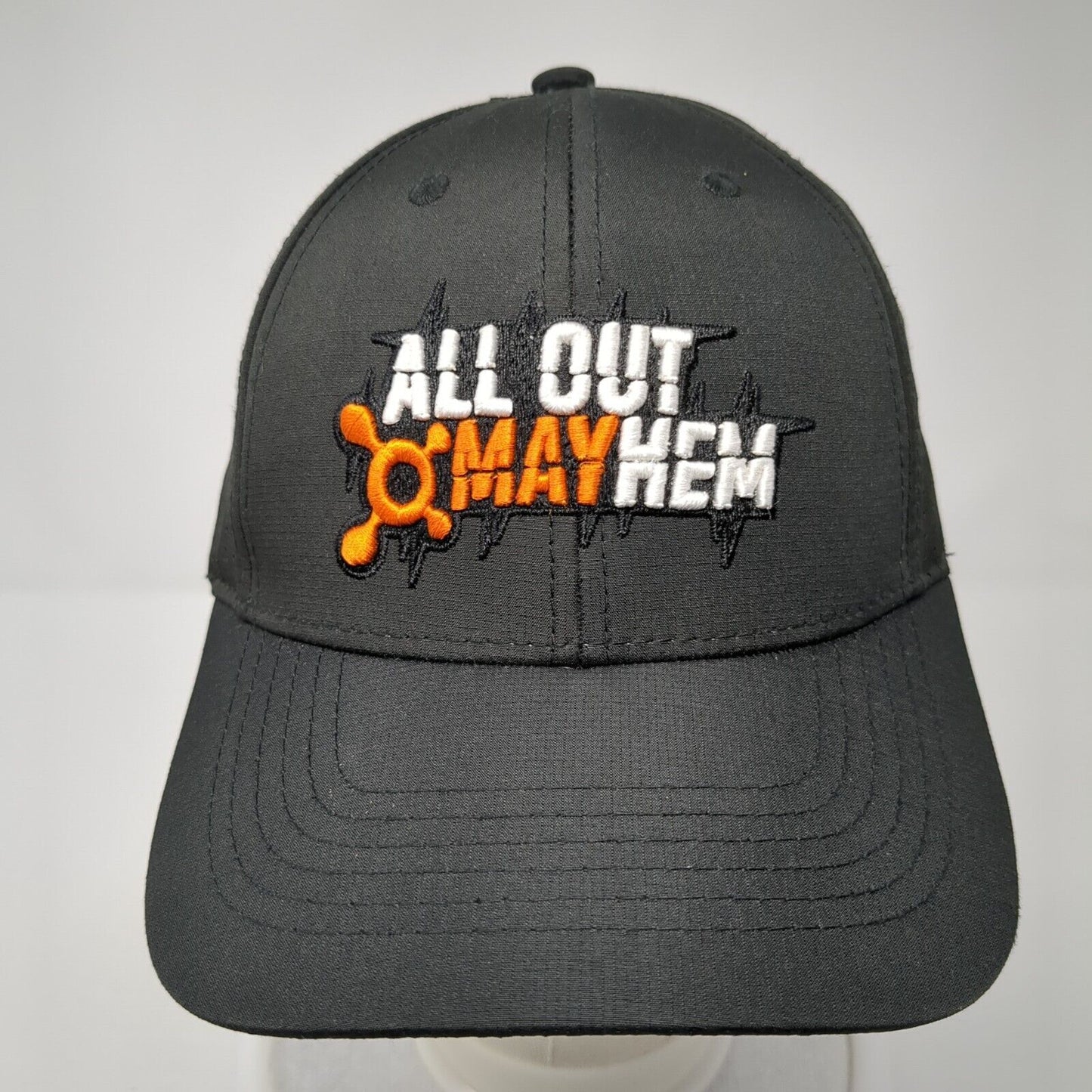 All Out Mayhem Strapback Hat Black One Size Adjustable Embroidered Breathable