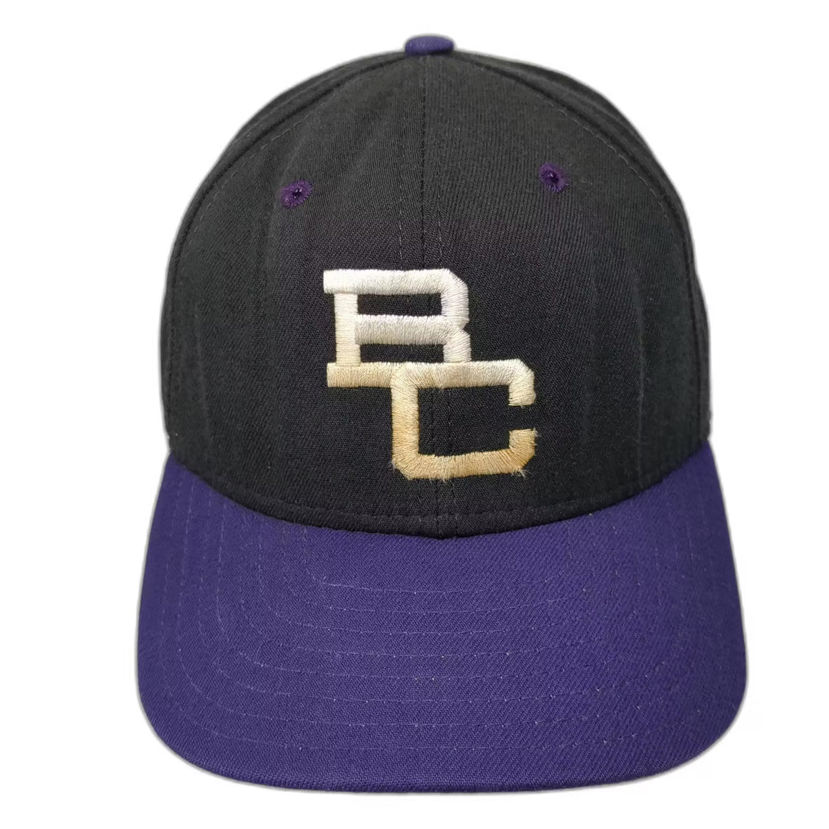 New Era Black Purple BC Interlocking Logo Fitted Cap Hat Size 7 1/8 Made in USA