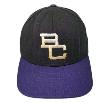 New Era Black Purple BC Interlocking Logo Fitted Cap Hat Size 7 1/8 Made in USA