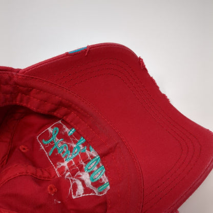 Hey Y'All Strapback Hat Red One Size Adjustable Embroidered Distressed Cotton