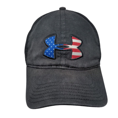 Under Armour Snapback Trucker Hat Black OSFA Embroidered Patriotic Mesh Back